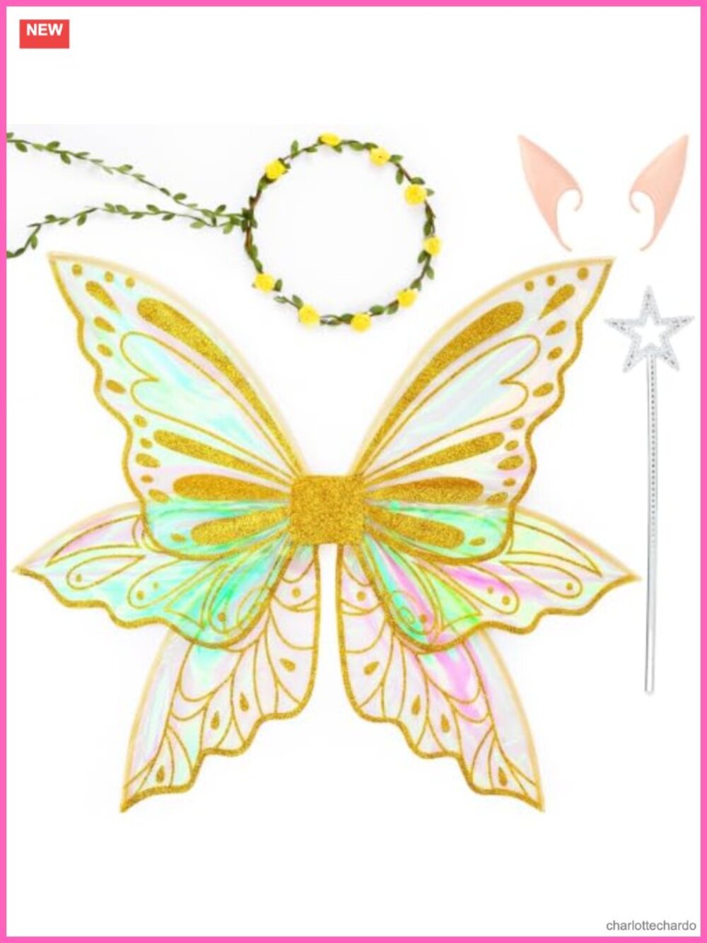 Lightweight Fairy Elf Accessory Set Wings Ears Wand Floral Crown Cosplay